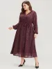 Polka Dot Wrap Lace Trim Lantern Sleeve Pocket Belted Dress sold by Bloomchic