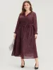 Polka Dot Wrap Lace Trim Lantern Sleeve Pocket Belted Dress sold by Bloomchic