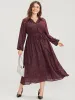 Polka Dot Wrap Lace Trim Lantern Sleeve Pocket Belted Dress sold by Bloomchic