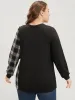 Tartan Patchwork Button Detail Round Neck Sweatshirt sold by Bloomchic