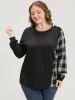 Tartan Patchwork Button Detail Round Neck Sweatshirt sold by Bloomchic
