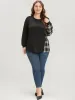 Tartan Patchwork Button Detail Round Neck Sweatshirt sold by Bloomchic
