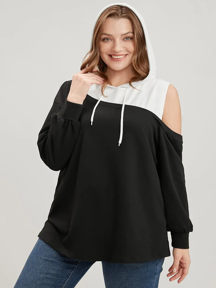 Colorblock Contrast Drawstring Cut Out Sweatshirt sold by Bloomchic product image thumbnail 3