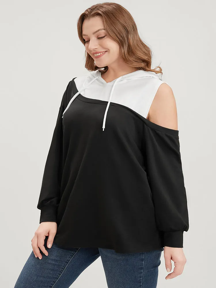 Colorblock Contrast Drawstring Cut Out Sweatshirt sold by Bloomchic product image thumbnail 4