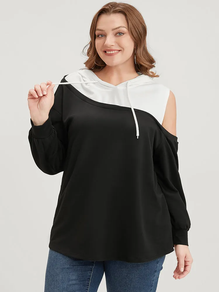 Colorblock Contrast Drawstring Cut Out Sweatshirt sold by Bloomchic