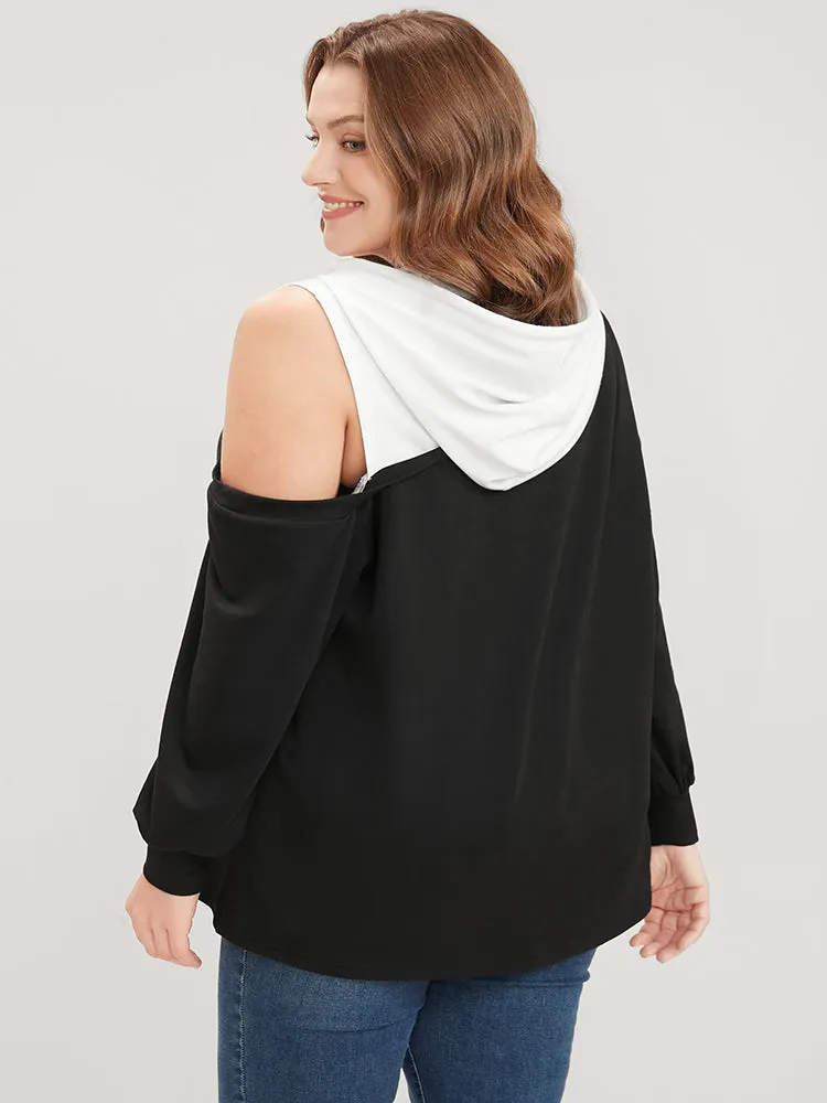 Colorblock Contrast Drawstring Cut Out Sweatshirt sold by Bloomchic product image thumbnail 5