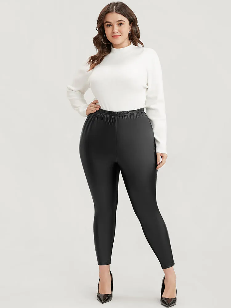 Solid Patchwork Elastic Waist Skinny Leggings sold by Bloomchic product image thumbnail 2