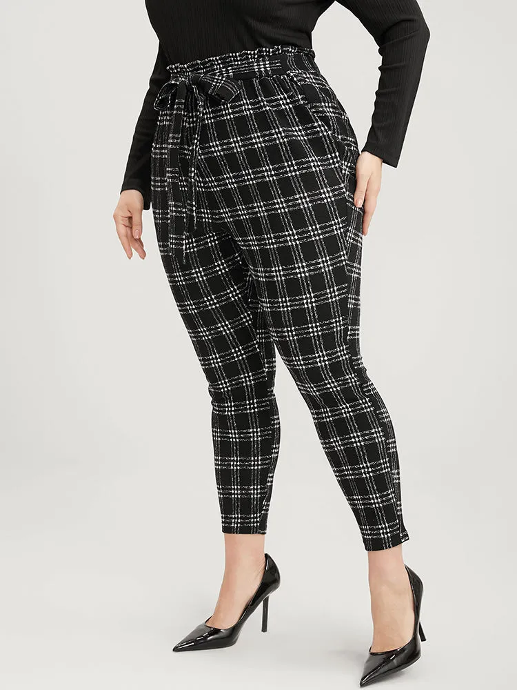 Plaid Paperbag Waist Belted Skinny Leggings sold by Bloomchic