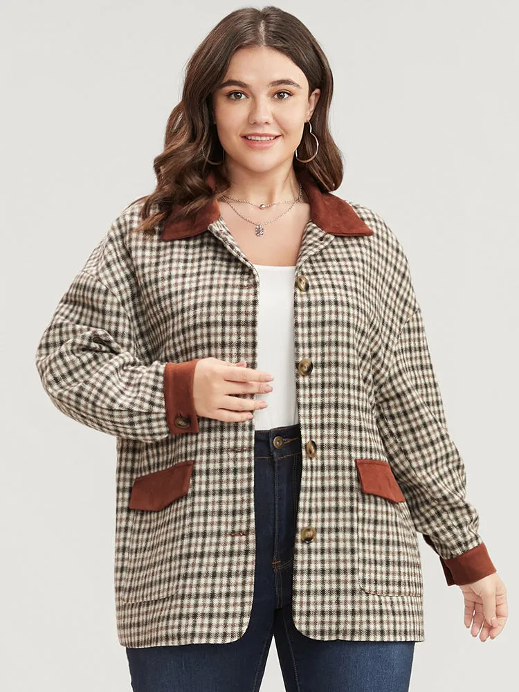 Gingham Contrast Button Up Flap Pocket Coat sold by Bloomchic