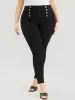 Skinny Slightly Stretchy High Rise Black Wash Button Detail Pocket Jeans sold by Bloomchic