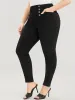 Skinny Slightly Stretchy High Rise Black Wash Button Detail Pocket Jeans sold by Bloomchic