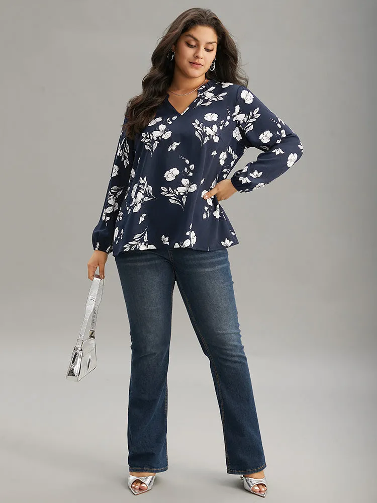 Silhouette Floral Print Ruffles Lantern Sleeve Blouse sold by Bloomchic product image thumbnail 3