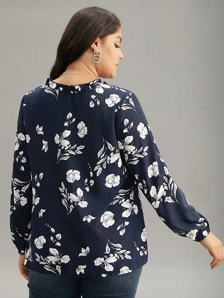 Silhouette Floral Print Ruffles Lantern Sleeve Blouse sold by Bloomchic product image thumbnail 2
