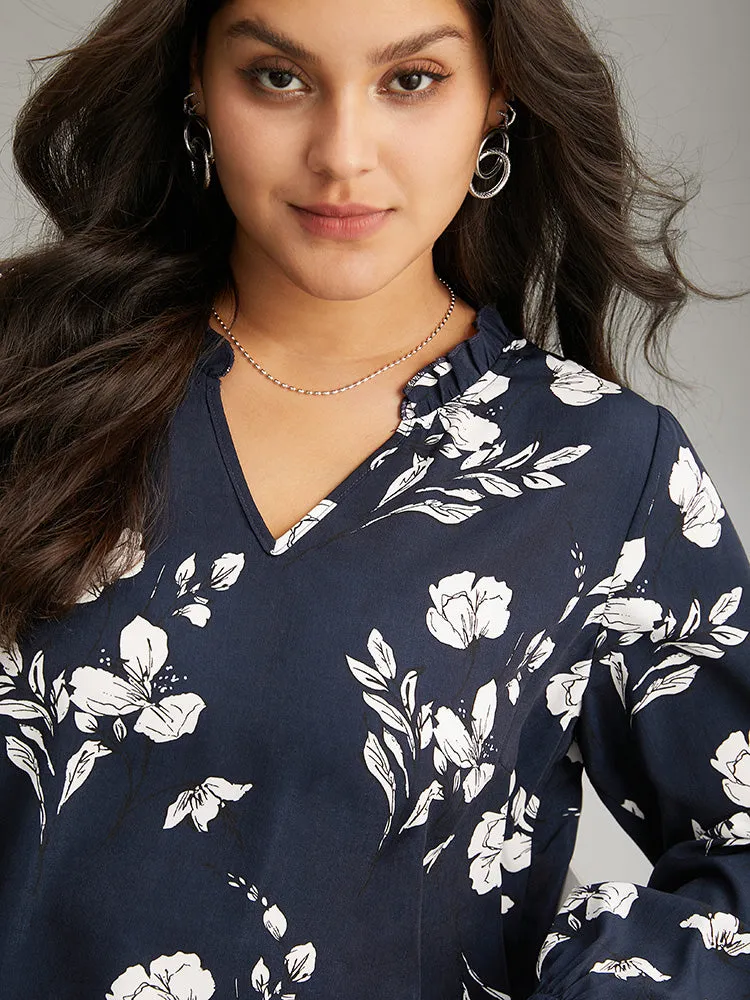 Silhouette Floral Print Ruffles Lantern Sleeve Blouse sold by Bloomchic product image thumbnail 5