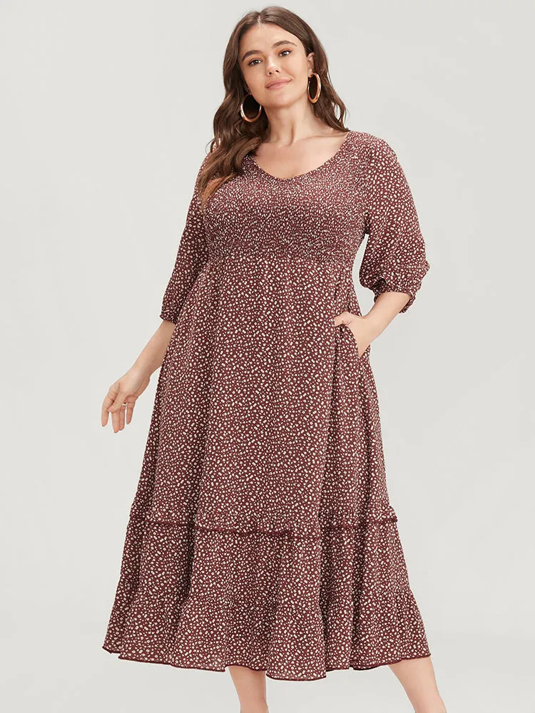 Ditsy Floral V Neck Shirred Pocket Ruffle Hem Dress sold by Bloomchic product image thumbnail 3