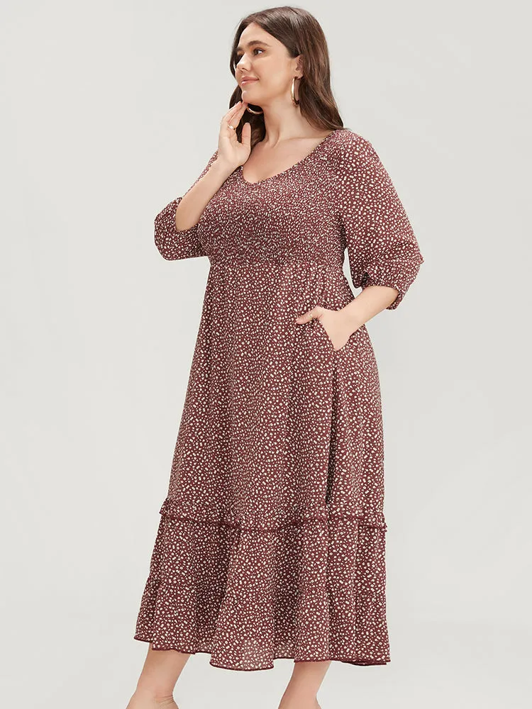 Ditsy Floral V Neck Shirred Pocket Ruffle Hem Dress sold by Bloomchic product image thumbnail 4