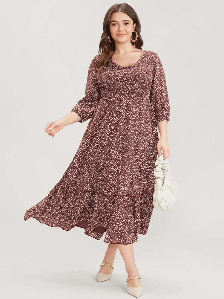Ditsy Floral V Neck Shirred Pocket Ruffle Hem Dress sold by Bloomchic