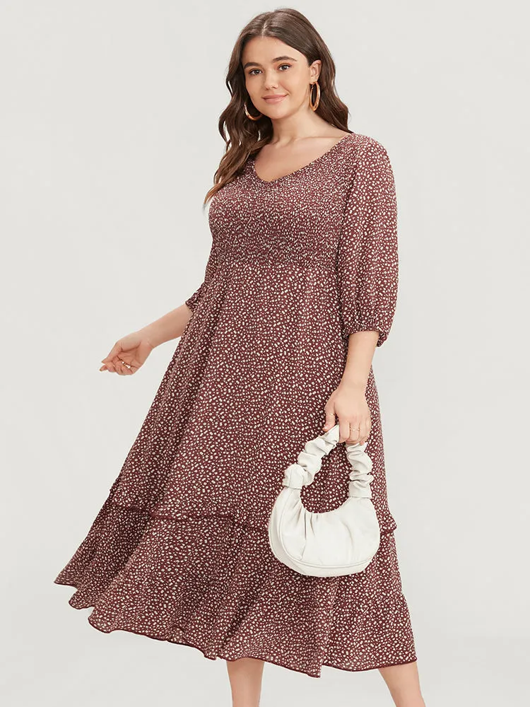 Ditsy Floral V Neck Shirred Pocket Ruffle Hem Dress sold by Bloomchic product image thumbnail 5