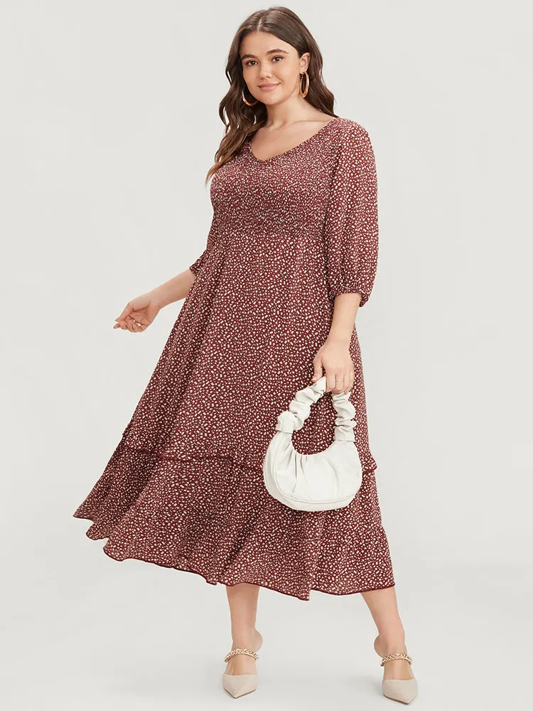 Ditsy Floral V Neck Shirred Pocket Ruffle Hem Dress sold by Bloomchic product image thumbnail 2
