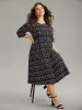 Geometric Elastic Waist Round Neck Cropped Dress sold by Bloomchic