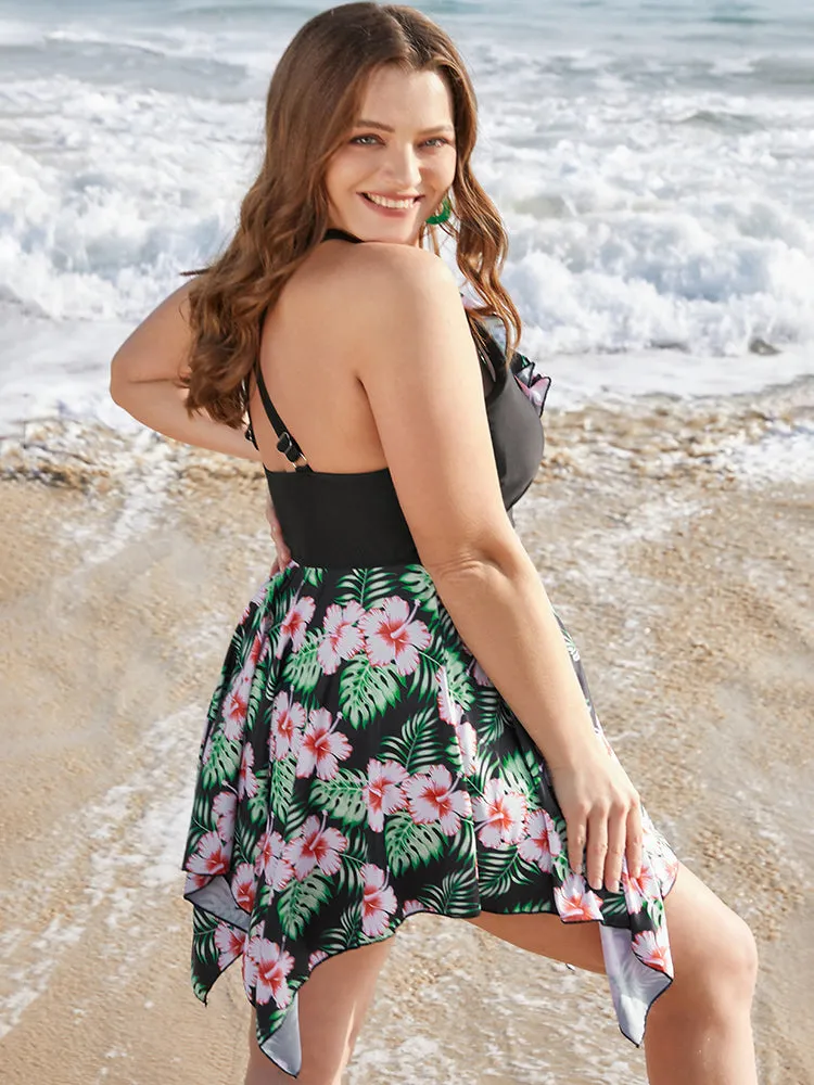 Tropical Print Ruffle Trim Hanky Hem Tankini Top sold by Bloomchic product image thumbnail 4