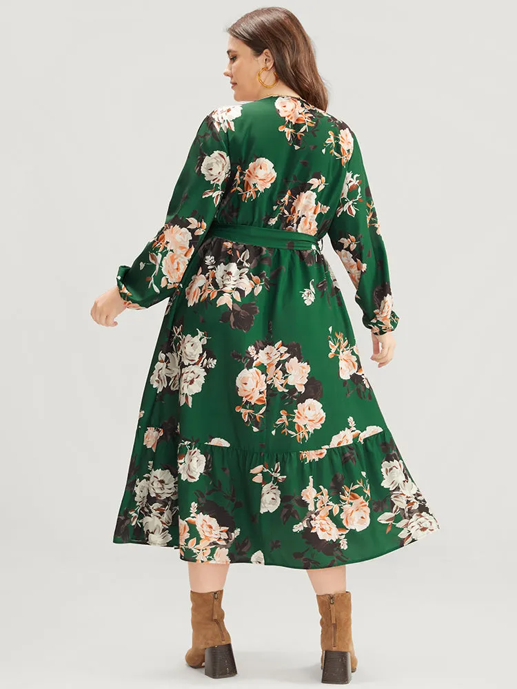 Floral Print Lantern Sleeve Button Detail Pocket Belted Dress sold by Bloomchic product image thumbnail 4