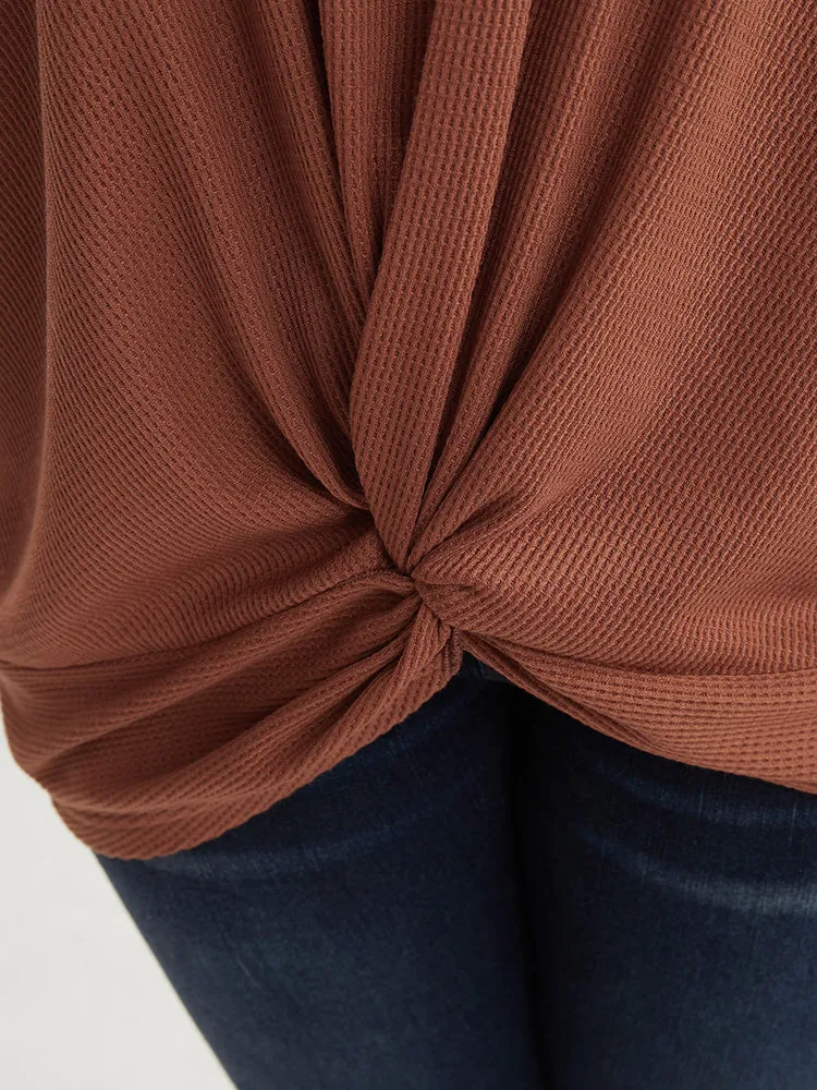 Solid V Neck Lace Trim Twist Front Sweatshirt sold by Bloomchic product image thumbnail 4