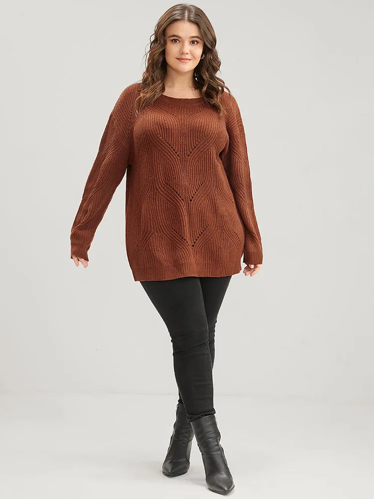Solid Pointelle Knit Cut Out Round Neck Knit Top sold by Bloomchic product image thumbnail 4