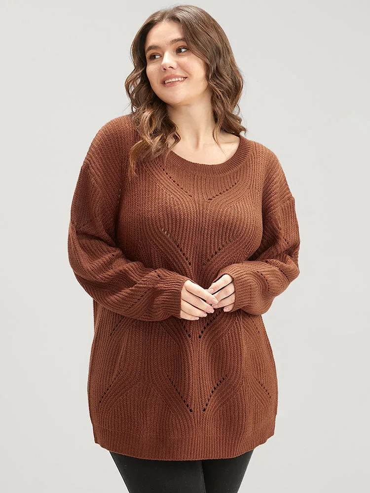 Solid Pointelle Knit Cut Out Round Neck Knit Top sold by Bloomchic