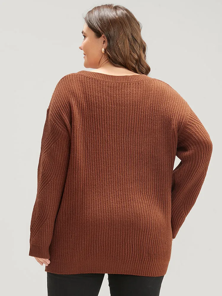 Solid Pointelle Knit Cut Out Round Neck Knit Top sold by Bloomchic product image thumbnail 5