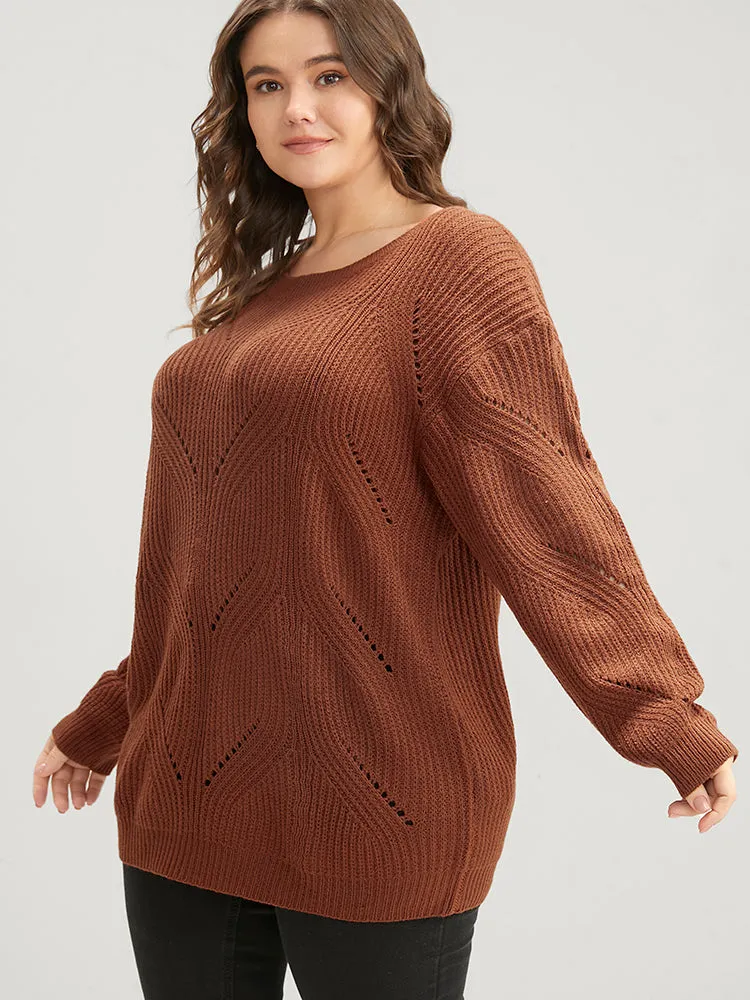 Solid Pointelle Knit Cut Out Round Neck Knit Top sold by Bloomchic product image thumbnail 2