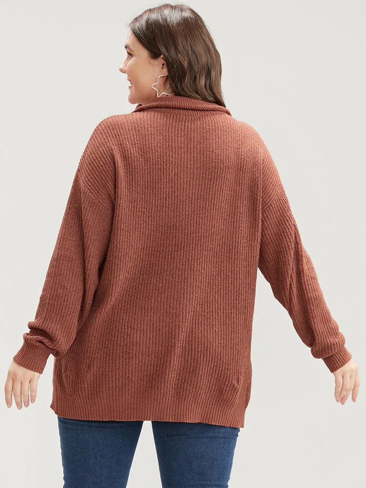 Solid Super Soft Knit Zipper Mock Neck Eyelet Knit Top sold by Bloomchic product image thumbnail 5