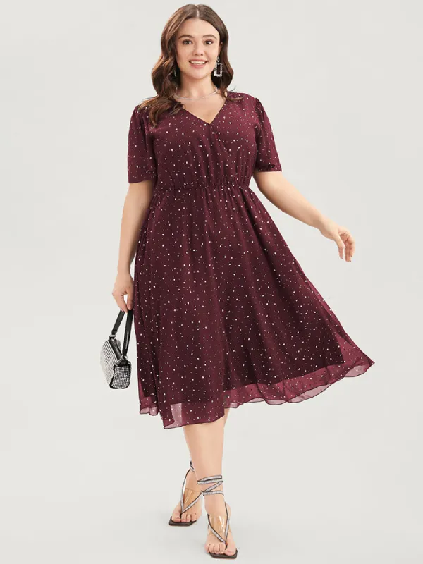 Polka Dot Surplice Neck Mesh Pocket Flutter Dress sold by Bloomchic