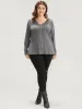 Solid V Neck Crochet Lace Rib Knit Long Tee sold by Bloomchic