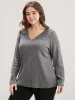 Solid V Neck Crochet Lace Rib Knit Long Tee sold by Bloomchic