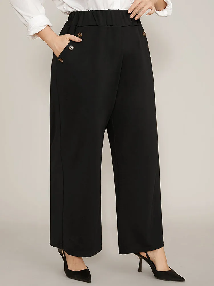 Solid Elastic Waist Button Detail Pocket Wide Leg Pants sold by Bloomchic product image thumbnail 4