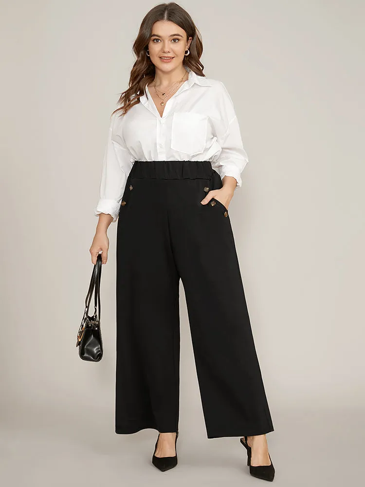 Solid Elastic Waist Button Detail Pocket Wide Leg Pants sold by Bloomchic product image thumbnail 2