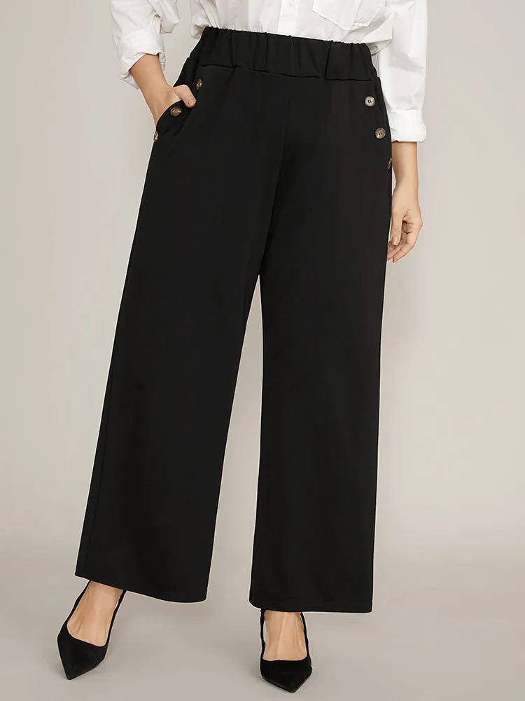 Solid Elastic Waist Button Detail Pocket Wide Leg Pants sold by Bloomchic product image thumbnail 3