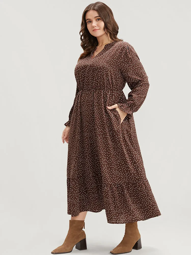 Polka Dot Pocket Lantern Sleeve Flutter Hem Dress sold by Bloomchic product image thumbnail 4