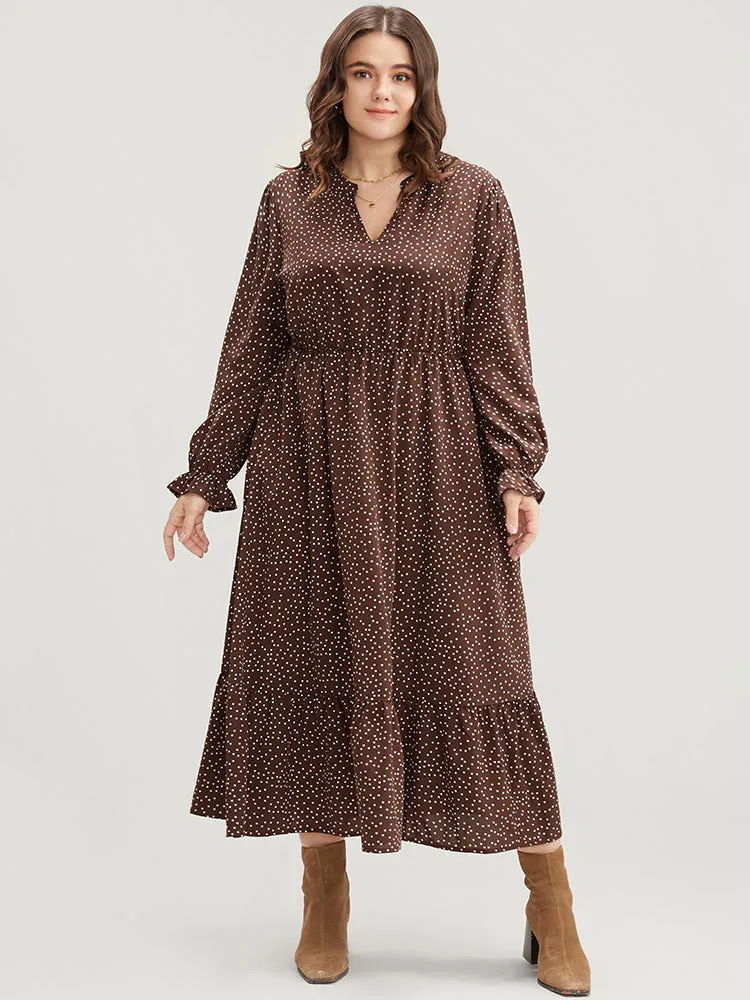 Polka Dot Pocket Lantern Sleeve Flutter Hem Dress sold by Bloomchic