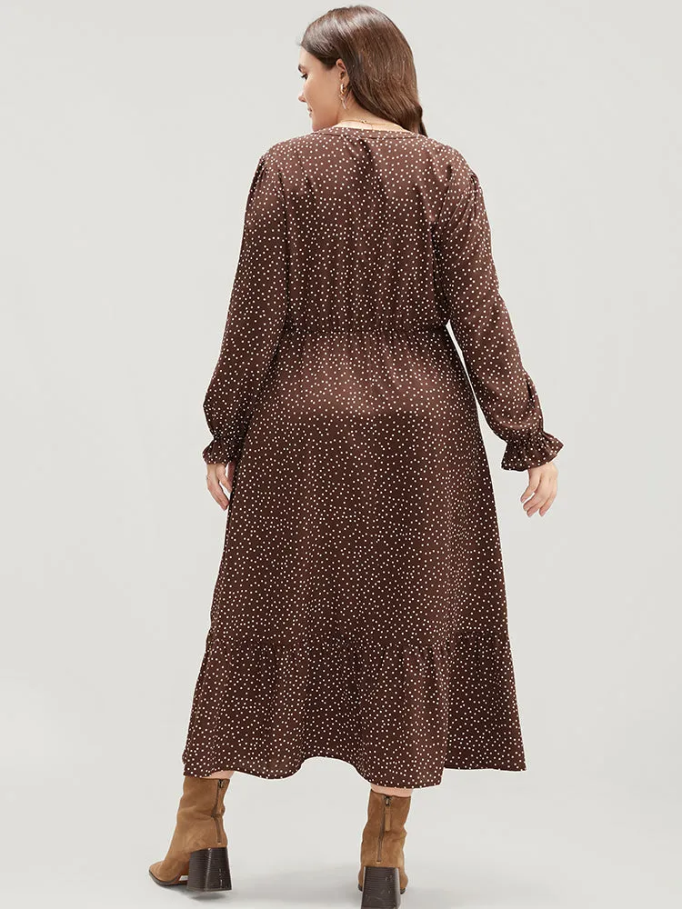 Polka Dot Pocket Lantern Sleeve Flutter Hem Dress sold by Bloomchic product image thumbnail 5