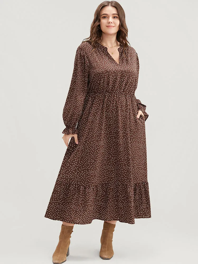 Polka Dot Pocket Lantern Sleeve Flutter Hem Dress sold by Bloomchic product image thumbnail 2