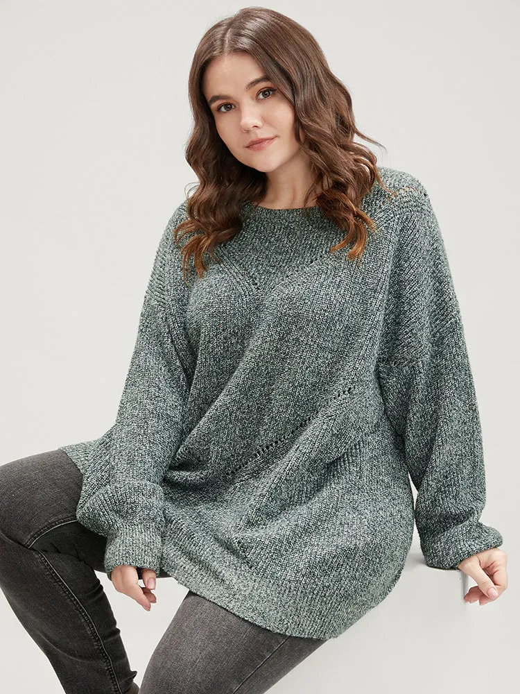 Solid Pointelle Knit Round Neck Cut Out Heather Knit Top sold by Bloomchic product image thumbnail 4