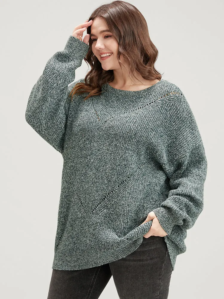 Solid Pointelle Knit Round Neck Cut Out Heather Knit Top sold by Bloomchic