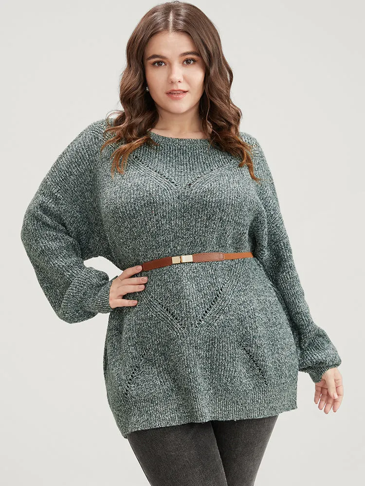 Solid Pointelle Knit Round Neck Cut Out Heather Knit Top sold by Bloomchic product image thumbnail 2