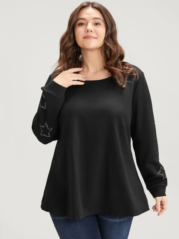 Star Print Round Neck Drop Shoulder Sweatshirt sold by Bloomchic