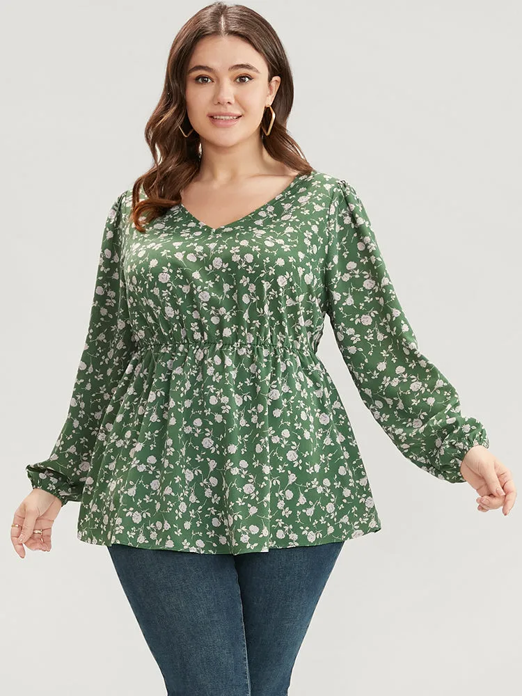 Ditsy Floral V Neck Lantern Sleeve Blouse sold by Bloomchic