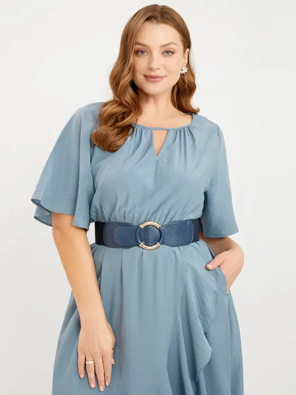 Litchi Embossed Round Buckle Elastic Belt sold by Bloomchic