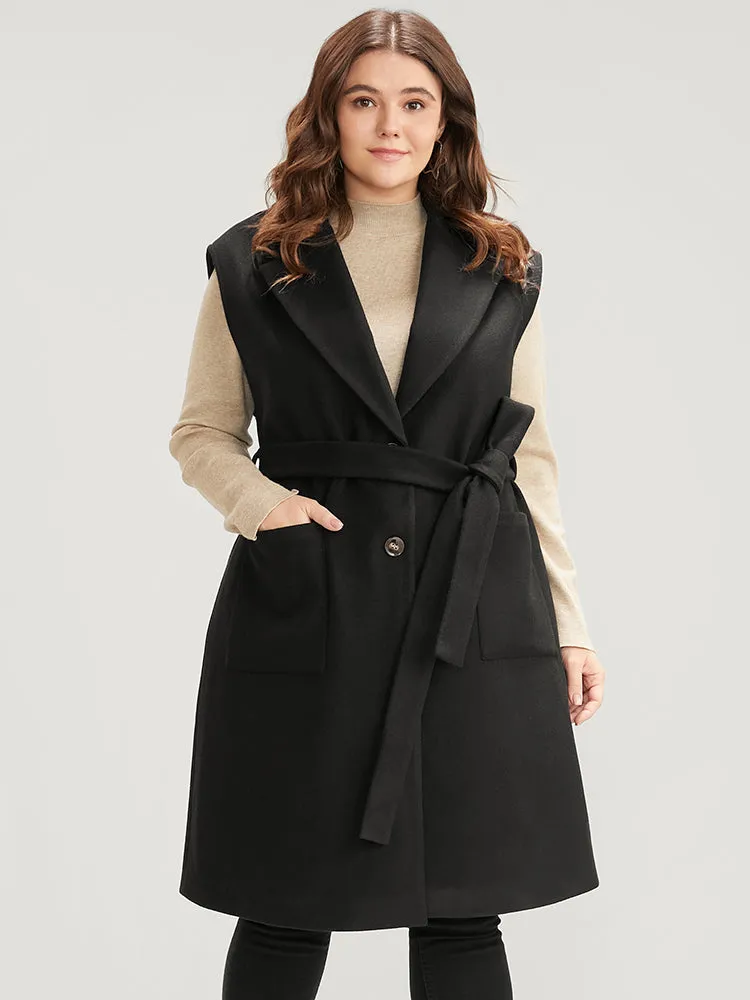 Solid Suit Collar Pocket Belted Sleeveless Vest sold by Bloomchic