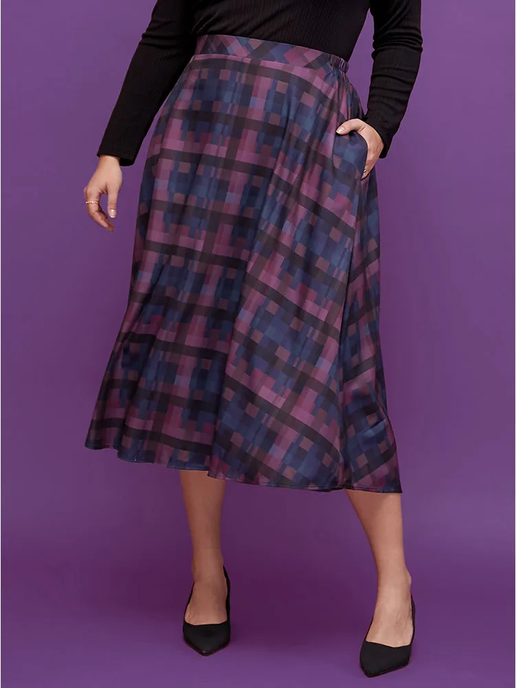 Plaid Contrast Elastic Waist Pocket Skirt sold by Bloomchic